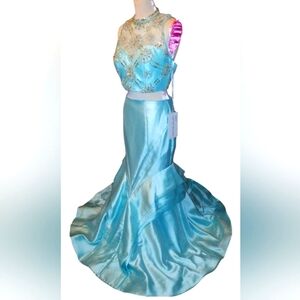Rachel Allan New Dress Exclusive Two Piece Mermaid Style Aqua Pale Light Blue